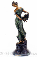  342 Girl with Basket Of Flowers Bronze Sculpture by F. Flora