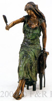 378 Seated Mirror Girl Bronze Sculpture by Luca
