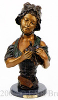 388 Bust With Bird by A. Levy- Bronze Sculpture