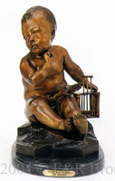 421 Divine Boy With Bird by Pigah- Bronze Sculpture