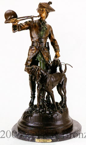 509M Monumental Hunter With Horn & Hounds by Auguste Moreau