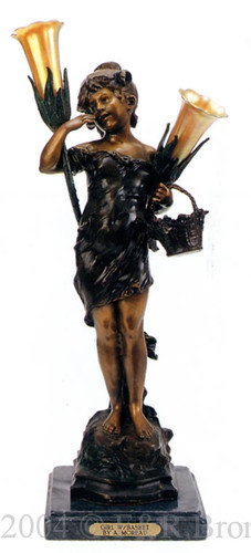 618 Girl With Basket Lamp by Auguste Moreau