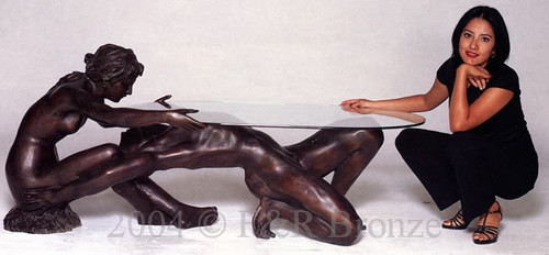 722 Nude Boy & Girl Table With Glass by Barbedinne