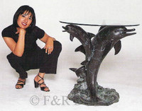 728 Three Dolphins Table with Glass by Castano 