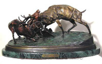 099 Fighting Elk Bronze Statue by Pierre Jules Mene