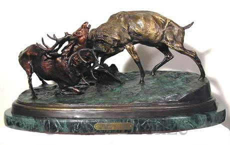 099 Fighting Elk Bronze Statue by Pierre Jules Mene