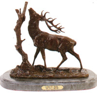 098 Elk By Tree Bronze Statue by Pierre Jules Mene
