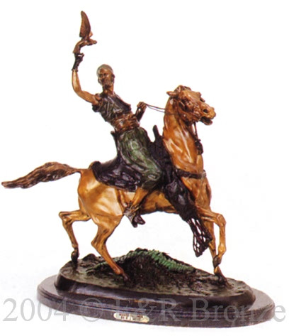 088 Mounted Falconeer Bronze Statue by Pierre Jules Mene