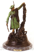 091 Scottish Hunter With Fox Bronze Statue by Pierre Jules Mene