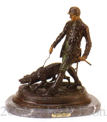 092 English Hunter With Hound Bronze Statue by Pierre Jules Mene
