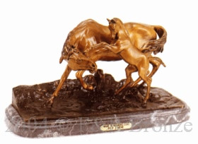 094 Mare with Rearing Colt Bronze Statue by Pierre Jules Mene