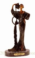 228 Deco Girl With Peacock Bronze Statue by Louis Justin Icart