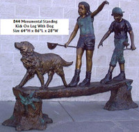 844 Standing Kids On Log With Dog