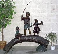 Three Kids Fishing on Log  by Paul Anderson