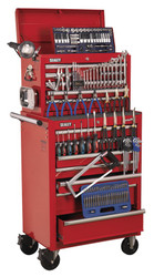 Sealey APCOMBOBBTK57 Topchest & Rollcab Combination 15 Drawer with Ball Bearing Runners - Red & 147pc Tool Kit
