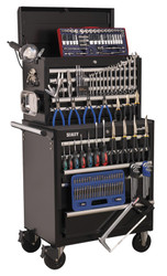 Sealey APCOMBOBBTK56 Topchest & Rollcab Combination 10 Drawer with Ball Bearing Runners - Black with 147pc Tool Kit