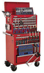 Sealey APCOMBOBBTK55 Topchest & Rollcab Combination 10 Drawer with Ball Bearing Runners - Red & 147pc Tool Kit