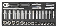 Sealey TBT34 Tool Tray with Socket Set 35pc 3/8"Sq Drive