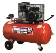 Sealey SAC0102B Compressor 100ltr Belt Drive 2hp with Cast Cylinders & Wheels