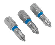 Sealey AK210504 Power Tool Bit Pozi #1 Colour-Coded S2 25mm Pack of 3