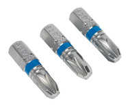 Sealey AK210506 Power Tool Bit Pozi #3 Colour-Coded S2 25mm Pack of 3