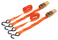 Sealey TD0540S2 Ratchet Tie Down 25mm x 4mtr Polyester Webbing with S Hooks 500kg Load Test - Pair