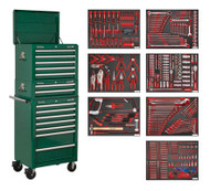 Sealey TBTPCOMBO3 Tool Chest Combination 14 Drawer with Ball Bearing Runners - Green & 446pc Tool Kit