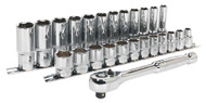Sealey AK66722 Ratchet Wrench & Socket Rail Set 25pc 3/8"Sq Drive
