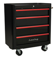 Sealey AP28204BR Rollcab 4 Drawer Retro Style- Black with Red Anodised Drawer Pulls