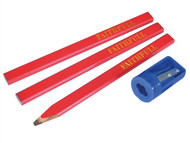 Faithfull FAICPSHARP - Carpenters Pencils Red (Pack of 3 +Sharp Card)