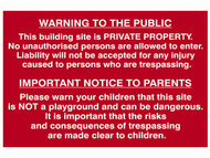 Scan SCA4251 - Building Site Warning To Public And Parents - PVC 600 x 400mm