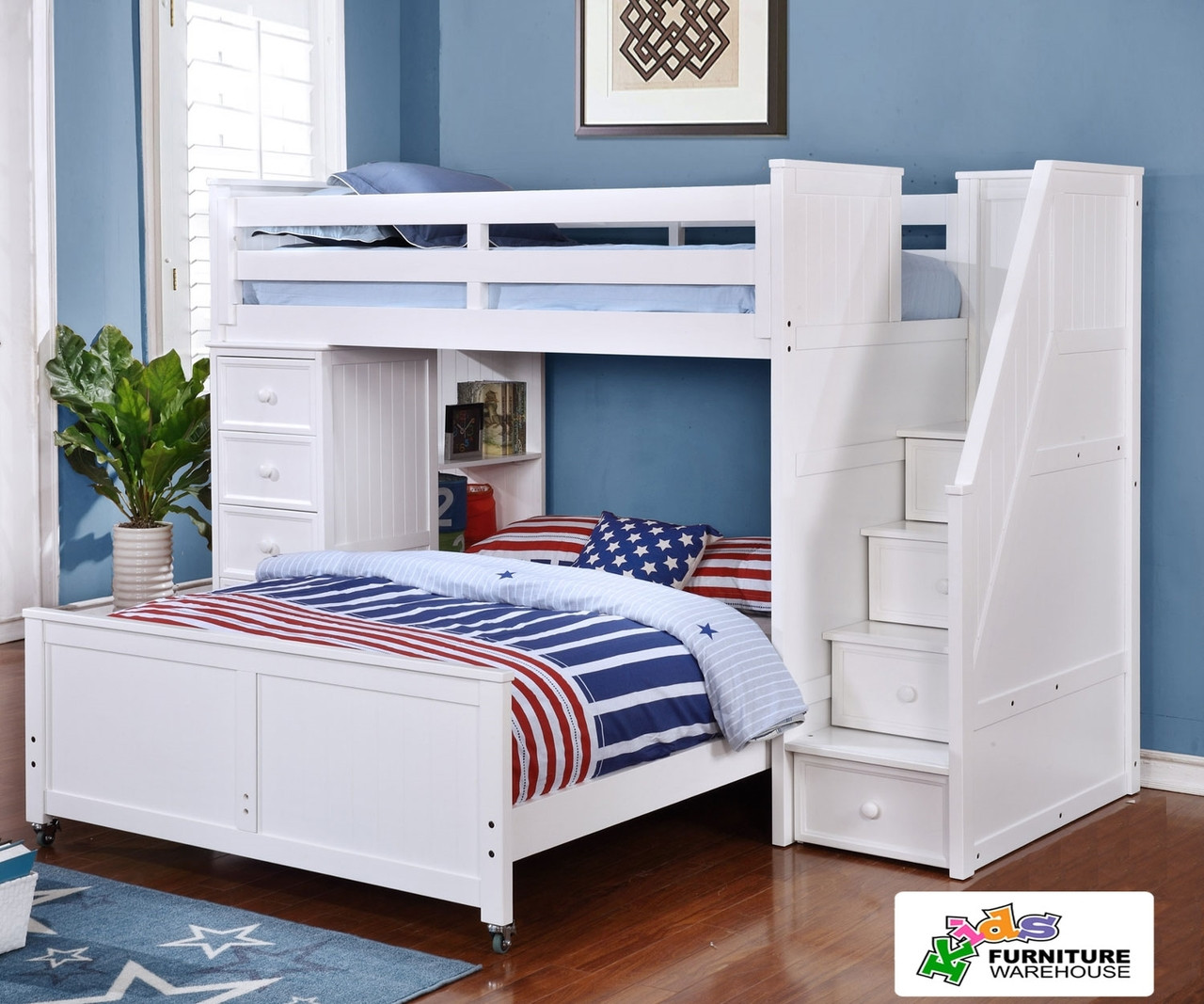 white twin loft bed with storage