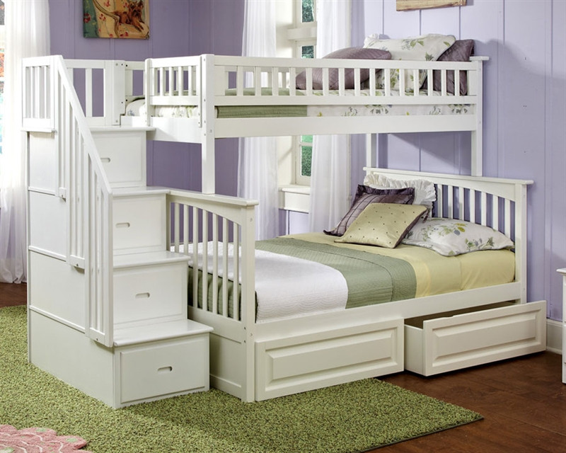 white bunk bed with steps