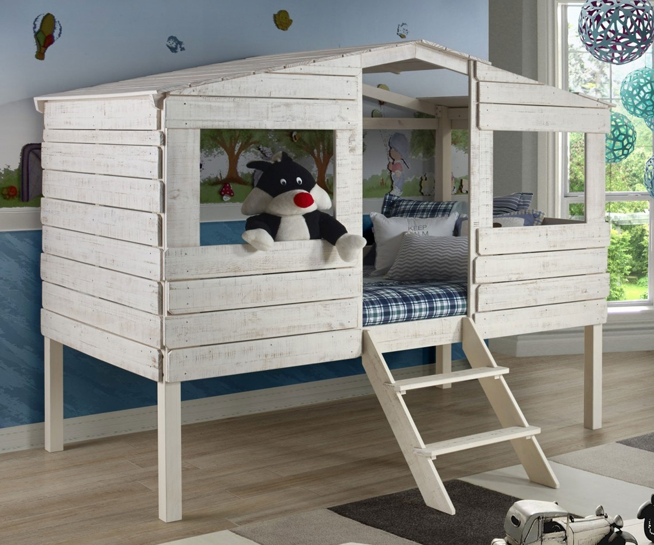 Twin Size My Hideaway Low Loft Bed In Rustic Sand Finish 1380tlrs Donco Trading Solid Wood Kids Furniture