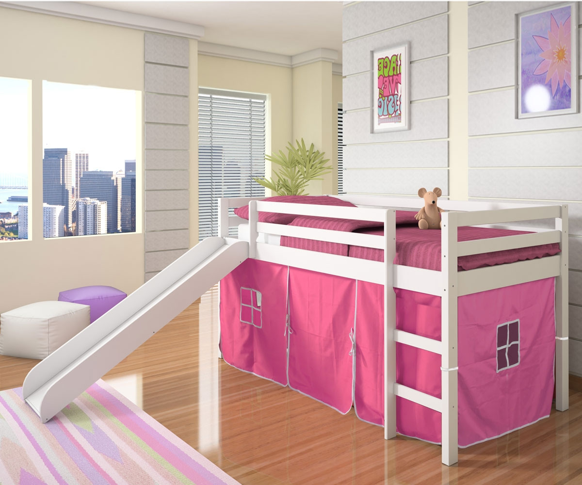 white cabin bed with slide