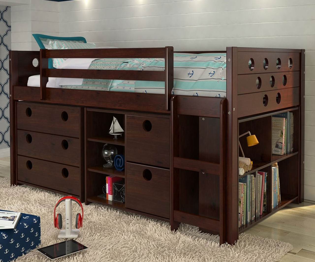 Low Loft Bed In Cappuccino Finish Shop Loft Beds At Kids