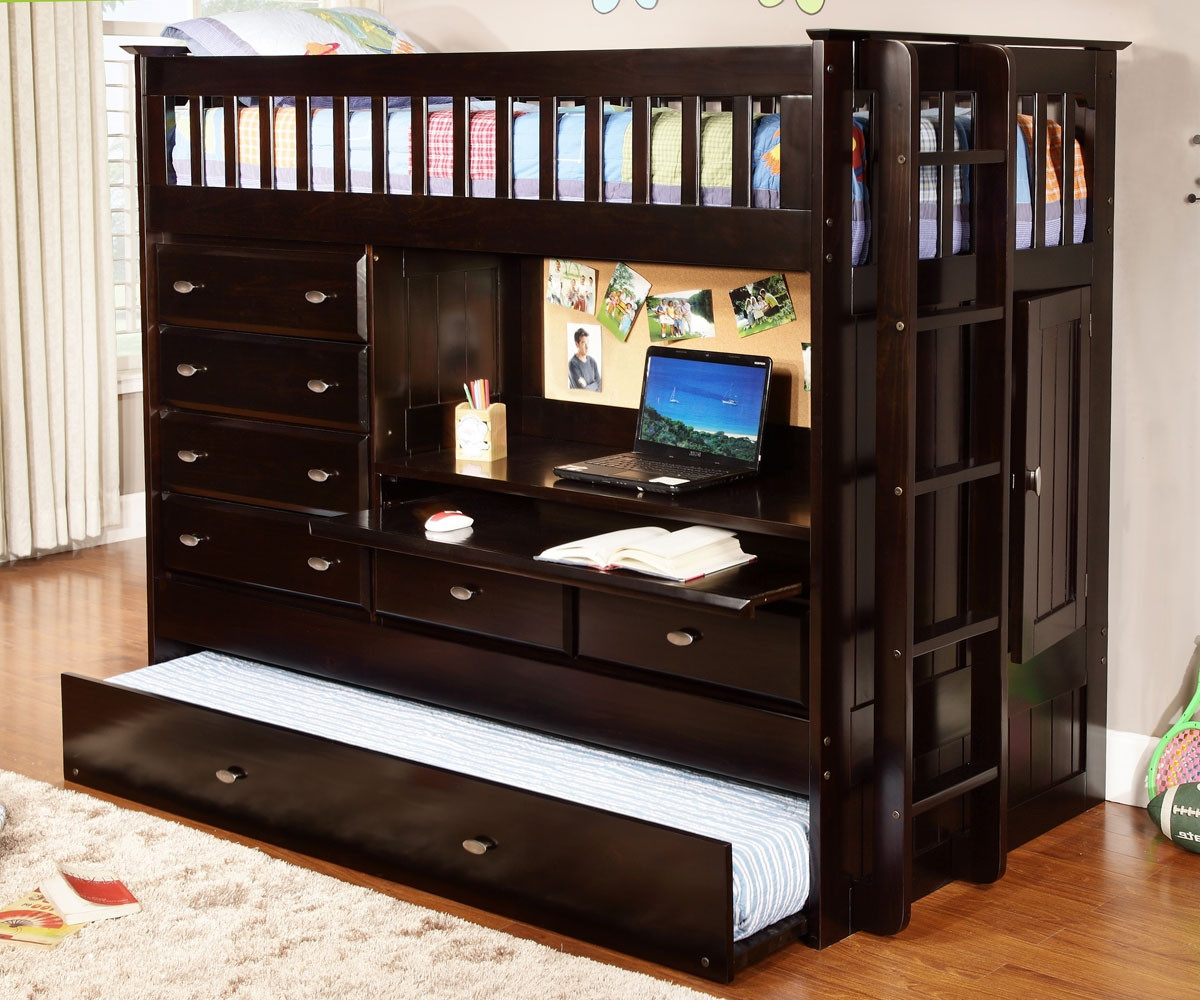 one bunk bed with desk