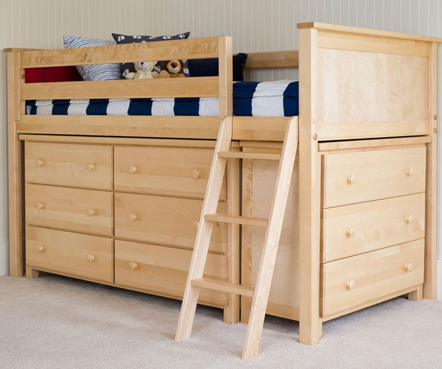 low loft bed with dresser
