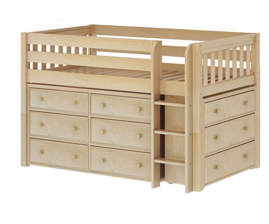 Maxtrix Box Low Loft Bed With Dresser In Chestnut Kids Furniture