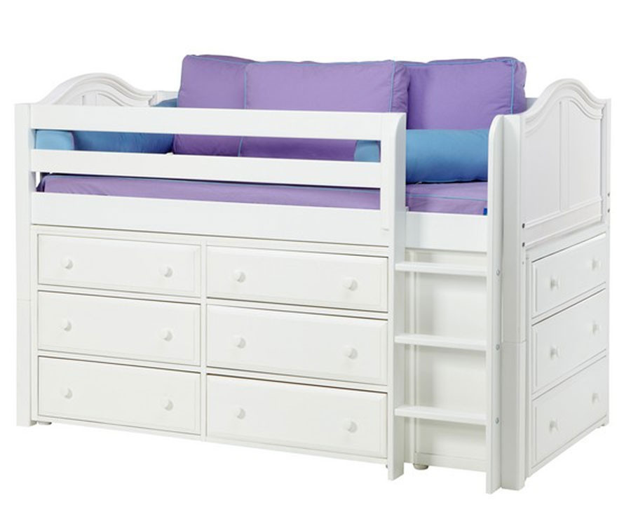 Maxtrix Box Low Loft Bed With Dresser In White Kids Furniture