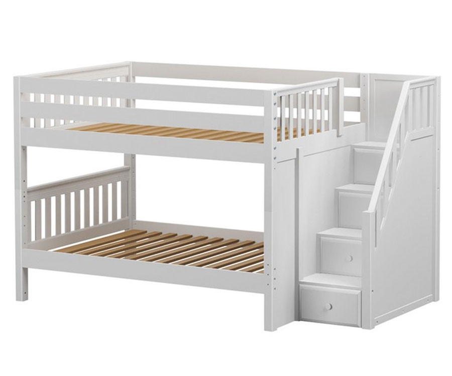 Maxtrix DAPPER Low Bunk Bed With Stairs Full Size White