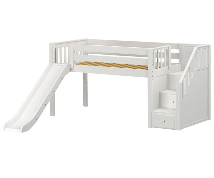 white loft bed with slide
