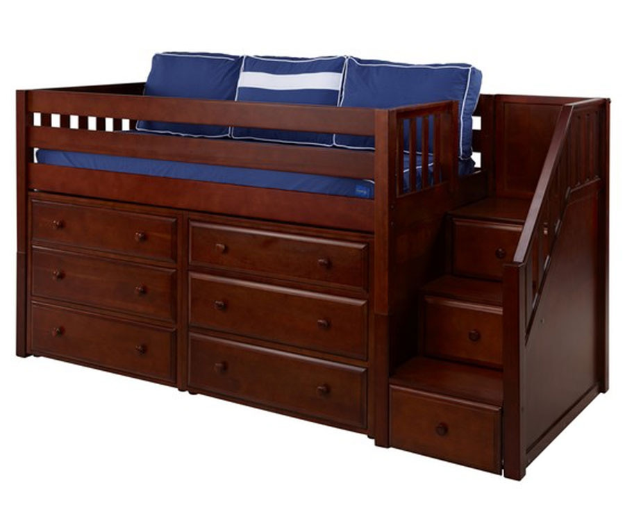 Maxtrix GREAT3 Storage Low Loft Bed with Stairs Matrix Kids Furniture Solid Wood Bed Frames