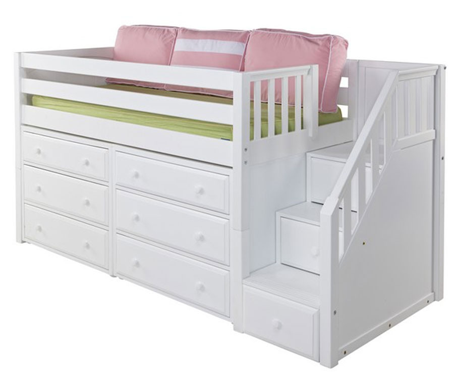 two bunk beds in small room