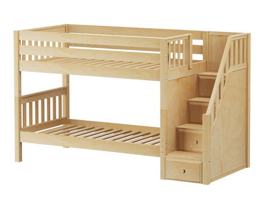 wooden bunk bed with stairs