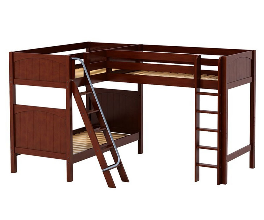 Maxtrix Trio Corner Loft Bunk Bed Twin Size Chestnut