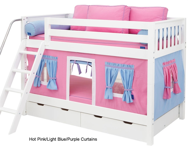 pink bunk beds with stairs