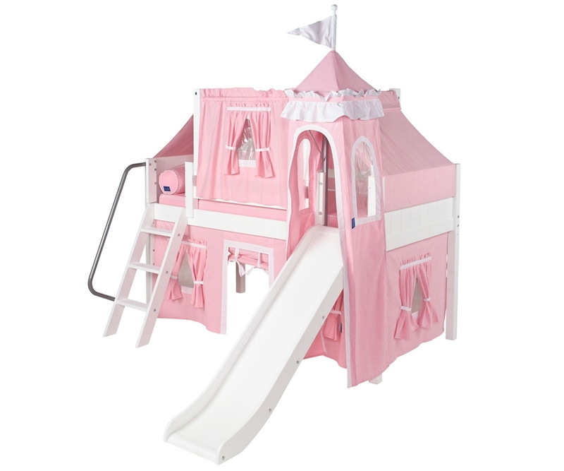 pink bunk bed with slide