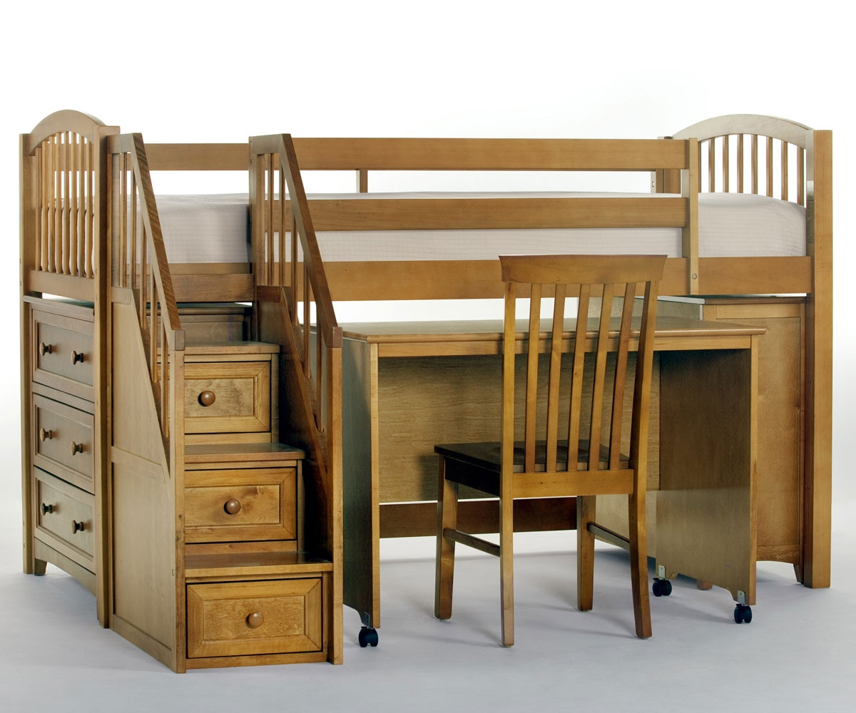 School House Pecan Finish Junior Store And Study Low Loft Bed With