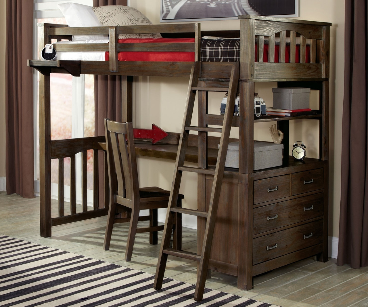 espresso loft bed with desk